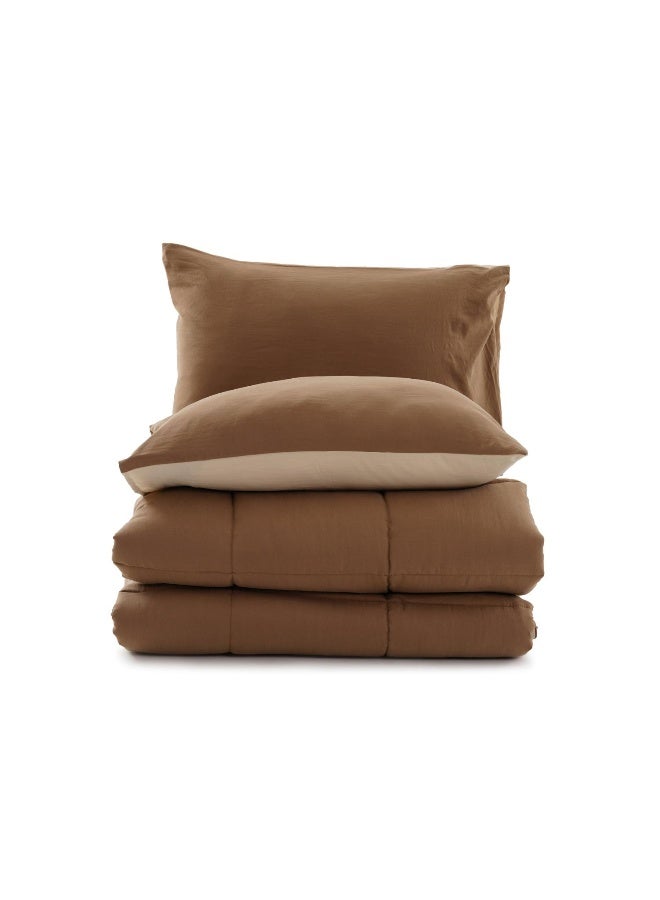 Pan Home Down Alternative 2-piece Reversible Comforter Set 150x220cm - Beige Brown - Image 1