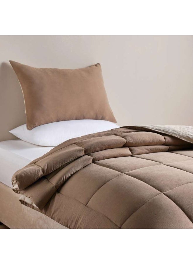 Pan Home طقم لحاف قابل للعكس من قطعتين 150X220 سم - بيج وبني - Image 2