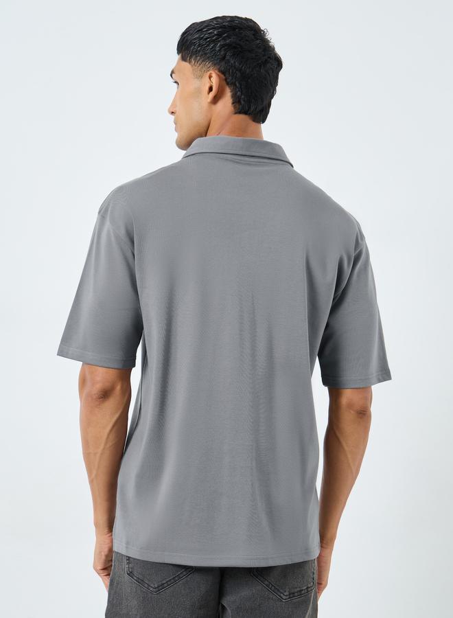 Styli Grey Graphic Print Oversized Polo Shirt - Image 4