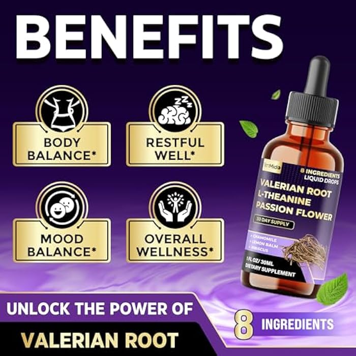 Tenmido Valerian Root Extract Liquid Drops - 8in1 with L-Theanine, Passion Flower, Chamomile, Lemon Balm, Hibiscus, Lavender, and Soursop - Relaxation Support - 30ml 1 Fl Oz - Image 5