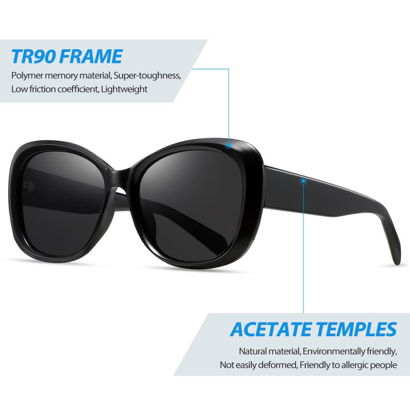 Joopin Oversized Acetate Sunglasses Polarized UV Protection Trendy Butterfly Shades for Women Ladies Sun Glasses (Black) - Image 4