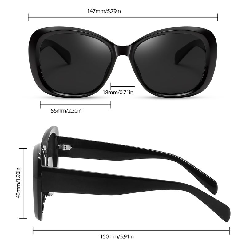 Joopin Oversized Acetate Sunglasses Polarized UV Protection Trendy Butterfly Shades for Women Ladies Sun Glasses (Black) - Image 5