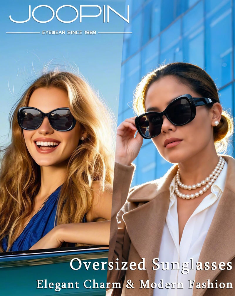 Joopin Oversized Acetate Sunglasses Polarized UV Protection Trendy Butterfly Shades for Women Ladies Sun Glasses (Black) - Image 2