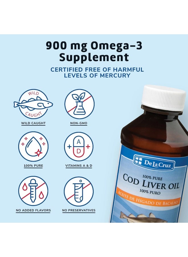 De La Cruz Cod Liver Oil Liquid - Pure Wild-Caught Icelandic Fish Oil 4 Fl Oz (118 Ml) - Image 2
