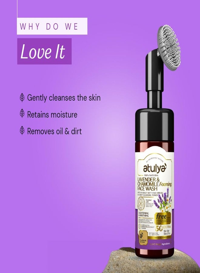 Atulya Lavender & Chamomile Foaming Face Wash With In-Built Soft Face Brush | Helps to remove discolouration | Chamomile soothes skin irritation | Helps to treat acne | 150ml - Image 2