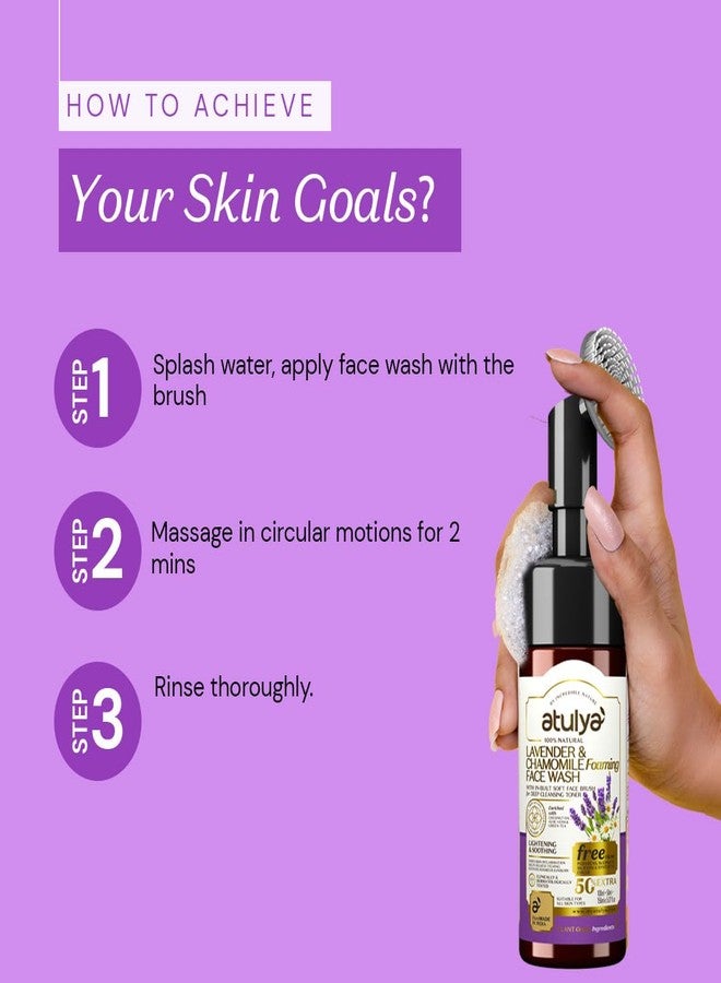 Atulya Lavender & Chamomile Foaming Face Wash With In-Built Soft Face Brush | Helps to remove discolouration | Chamomile soothes skin irritation | Helps to treat acne | 150ml - Image 3