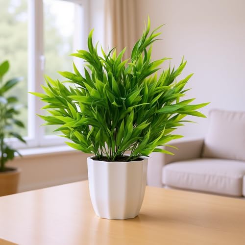 fancymart Plastic Artificial Plant Bamboo Leaves Bunch in Pot - 32 cm Height | Elegant Home & Office Décor | Realistic Greenery for Indoor Decoration - Image 1