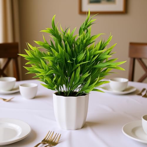 fancymart Plastic Artificial Plant Bamboo Leaves Bunch in Pot - 32 cm Height | Elegant Home & Office Décor | Realistic Greenery for Indoor Decoration - Image 4
