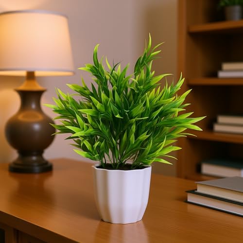 fancymart Plastic Artificial Plant Bamboo Leaves Bunch in Pot - 32 cm Height | Elegant Home & Office Décor | Realistic Greenery for Indoor Decoration - Image 2