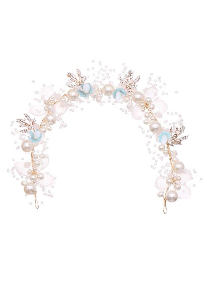 KAYZON Kids' Wedding Hair Accessories - Princess Headpiece, White Flower Headband Pearl for Girls, Cute Bridal Wedding Hair Band, Women's Fashion Headbands (Blue) - Image 1