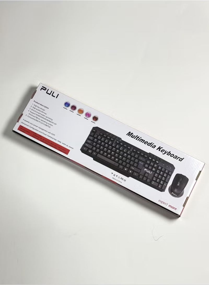 بولي مجموعة لوحة مفاتيح وماوس لاسلكية للوسائط المتعددة من Puli CM-8113 للكمبيوتر الشخصي والكمبيوتر المحمول - أسود - Image 4