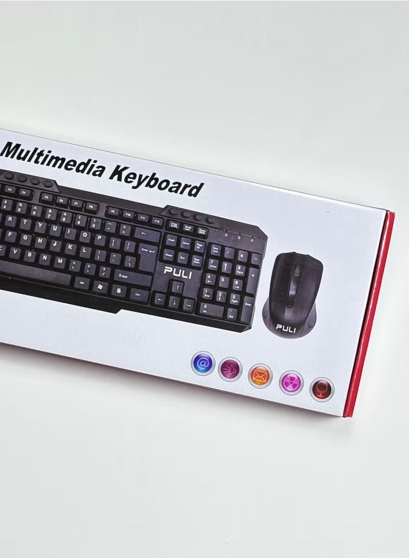 بولي مجموعة لوحة مفاتيح وماوس لاسلكية للوسائط المتعددة من Puli CM-8113 للكمبيوتر الشخصي والكمبيوتر المحمول - أسود - Image 3