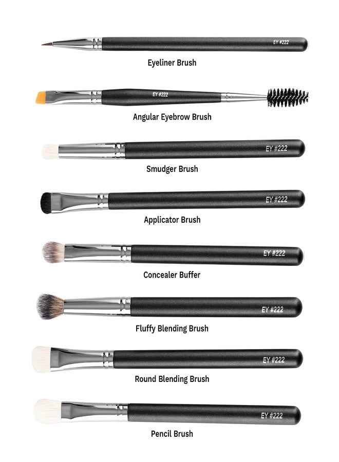 PAC Eye Series Synthetic Bristle Makeup Brush Set | Foundation, Blush, Eyeliner, Concealer, Eyeshadow Brushes with Makeup Brush Pouch | For Cream, Liquid And Powder Formulation - 8 Brushes - Image 2