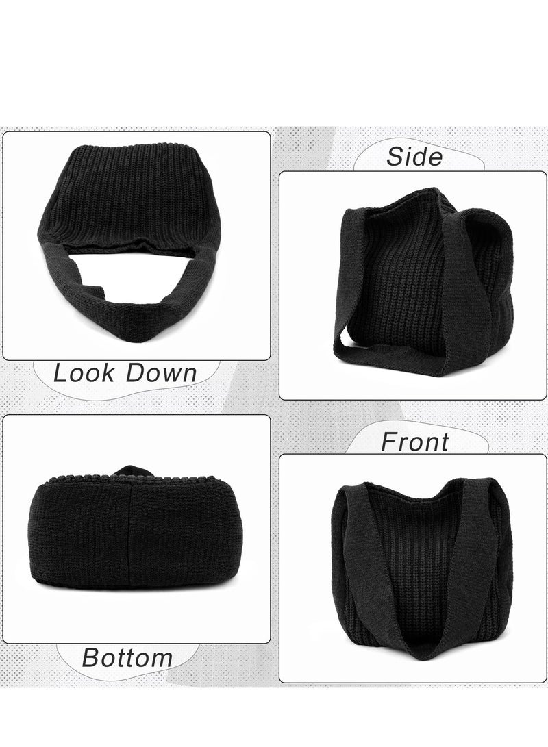 Excefore Crochet Tote Bag Womens Shoulder Handbag Plush Knitting Satchel Large Shopping Bag for School Work Shopping Weekend Getaways Travel Black - Image 4