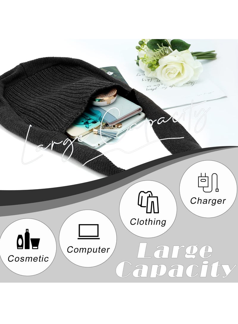 Excefore Crochet Tote Bag Womens Shoulder Handbag Plush Knitting Satchel Large Shopping Bag for School Work Shopping Weekend Getaways Travel Black - Image 5