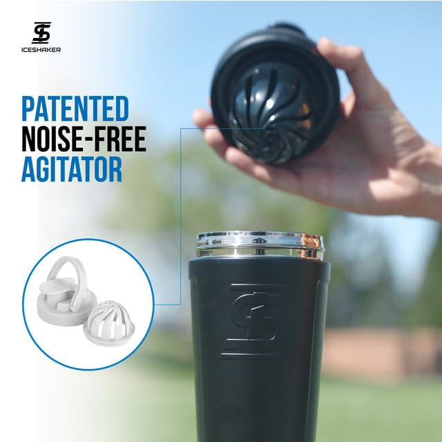 Ice Shaker Stainless Steel Shaker Bottle | 26oz, Black White Ombre | Stays Cold for 30+ Hours | Insulated Cup with Twist-on Agitator | Odor-Free Shaker Cup for Protein Shakes, Water, Smoothies - Image 5