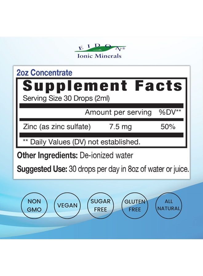 Eidon Ionic Minerals Liquid Zinc Concentrate - Ionic Zinc Drops, Boost Immune System & Mood, Relieves Stress, All-Natural, Vegan, Gluten-Free, No Preservatives or Additive - 2 Ounce Bottle - Image 2