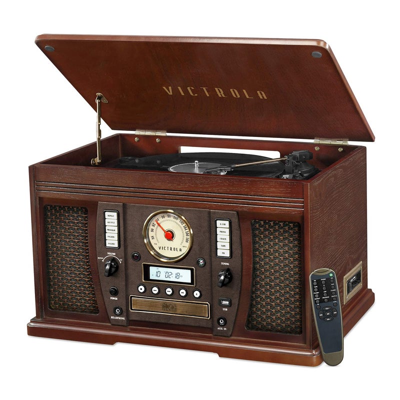 Victrola Aviator 8-in-1 Bluetooth Record Player & Multimedia Center with Built-in Stereo Speakers - 3-Speed Turntable, Vinyl to MP3 Recording | Wireless Music Streaming | Espresso - Image 1