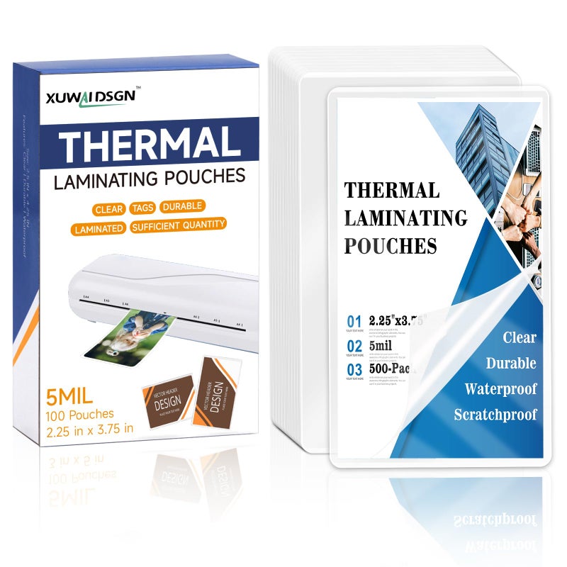 XUWAIDSGN 500 Pack 5mil 2.3x3.7in Thermal Laminating Pouches Badge Laminate Pouches Clear Laminated Luggage Tags Printable Laminator Pouches for Business Permits Cards Hold 2x3.5 in Business Card - Image 1