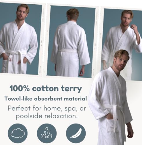 Soft Touch Linen Men's Robe, Turkish Terry Bathrobe, Turkish Terry Kimono Spa Bathrobe (XX-Large, Gray) - Image 5