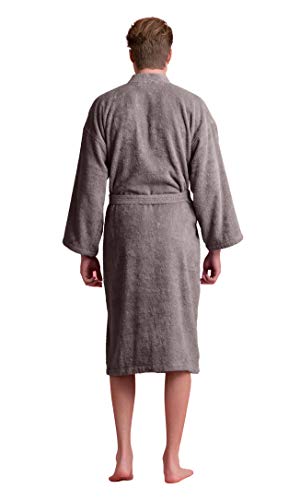 Soft Touch Linen Men's Robe, Turkish Terry Bathrobe, Turkish Terry Kimono Spa Bathrobe (XX-Large, Gray) - Image 4