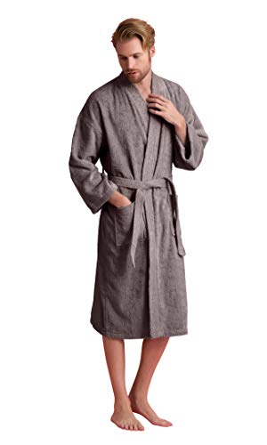 Soft Touch Linen Men's Robe, Turkish Terry Bathrobe, Turkish Terry Kimono Spa Bathrobe (XX-Large, Gray) - Image 3