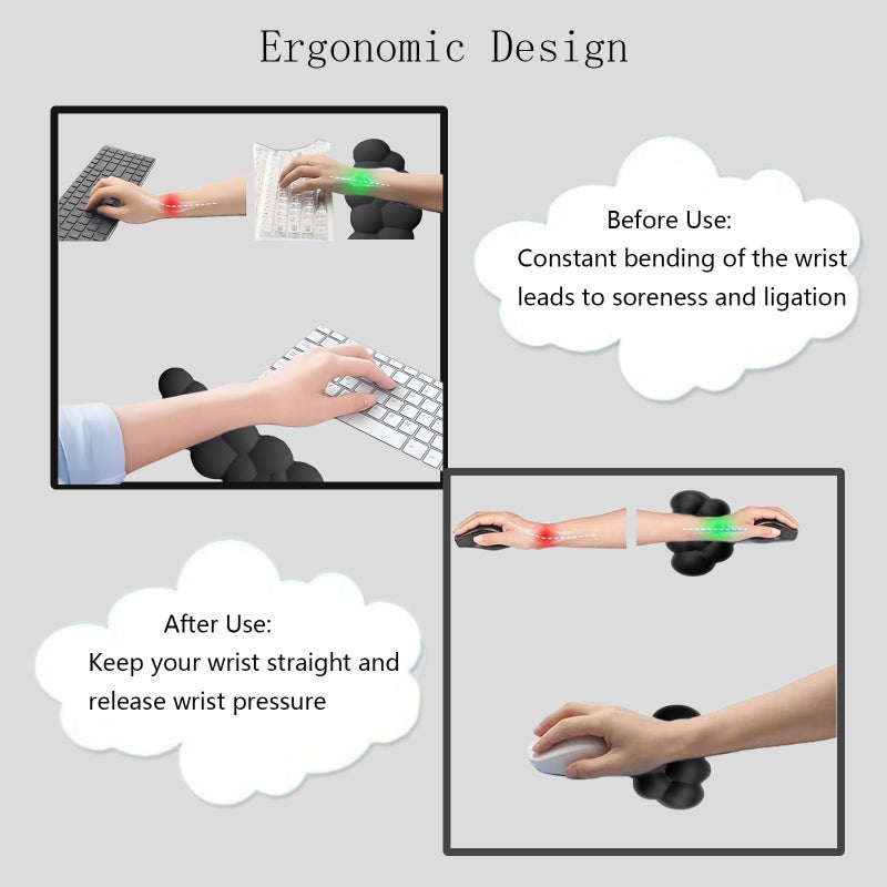 WFCYGL Cloud Mouse Pad Keyboard Wrist Rest 4PCS Extended Large Galaxy Desk Mat Pad Set Memory Foam Non-Slip Cute Ergonomic Gaming Mouse Pad Wrist Support for Computer Laptop Home Office Black - Image 5