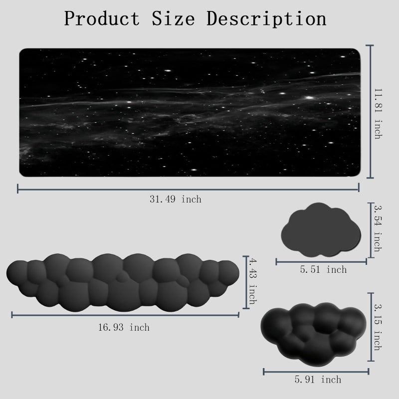 WFCYGL Cloud Mouse Pad Keyboard Wrist Rest 4PCS Extended Large Galaxy Desk Mat Pad Set Memory Foam Non-Slip Cute Ergonomic Gaming Mouse Pad Wrist Support for Computer Laptop Home Office Black - Image 4