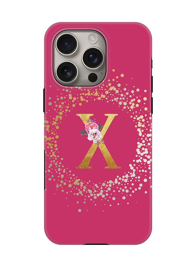 Stylizedd Tough Pro Magnetic Case for iPhone 16 Pro, Dual Layer hybrid PC + TPU Mobile Cover Matte - Custom Monogram Floral - X ( Deep Pink ) - Image 1