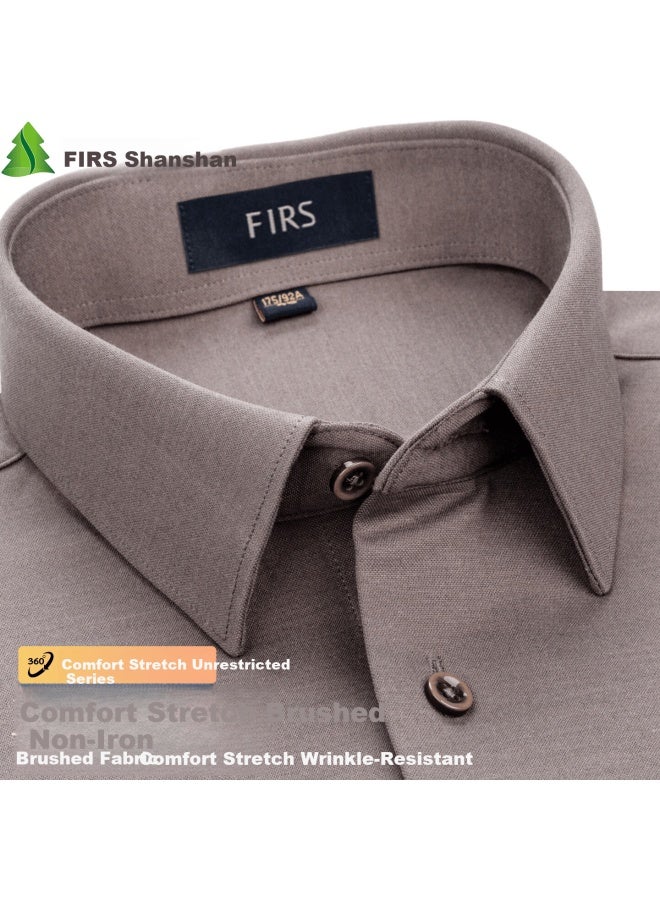 Firs Long Sleeve Men's Non-iron Shirt New Casual Business Easy Care Shirt Light Coffee 41
