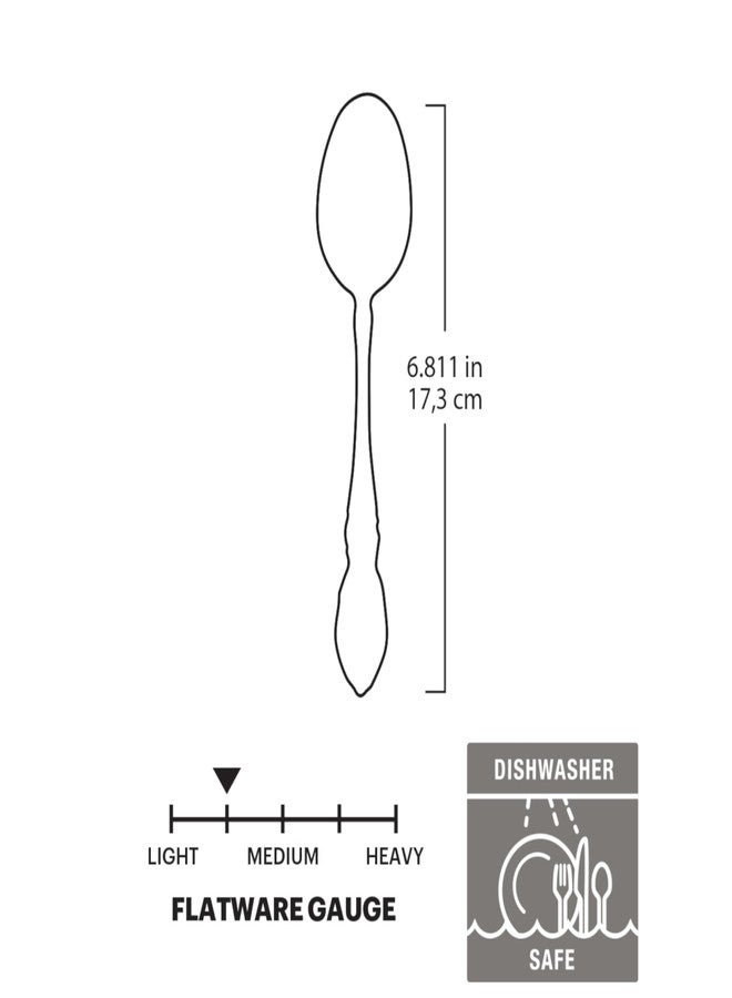 Oneida Silverware Set, Louisiana Fine Flatware Dinner Spoons Set of 4, Service For 4, 18/8 Stainless Steel, Dishwasher Safe, Mirror Finish, 6.8"L x 1.5"W, Stainless Dinner Spoons (4-Piece, Silver) - Image 2