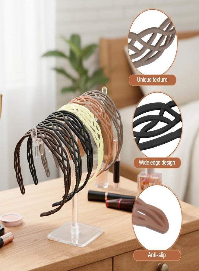 Xosjska 6 Pack Springtime Design Plastic Headbands for Women, Non Slip Neutral Womens Headbands Neutral Color Gradient Hairband Width Hair Bands with Teeth Hard Hair Hoops for Girls and Women, 30mm Wide Band - Image 3