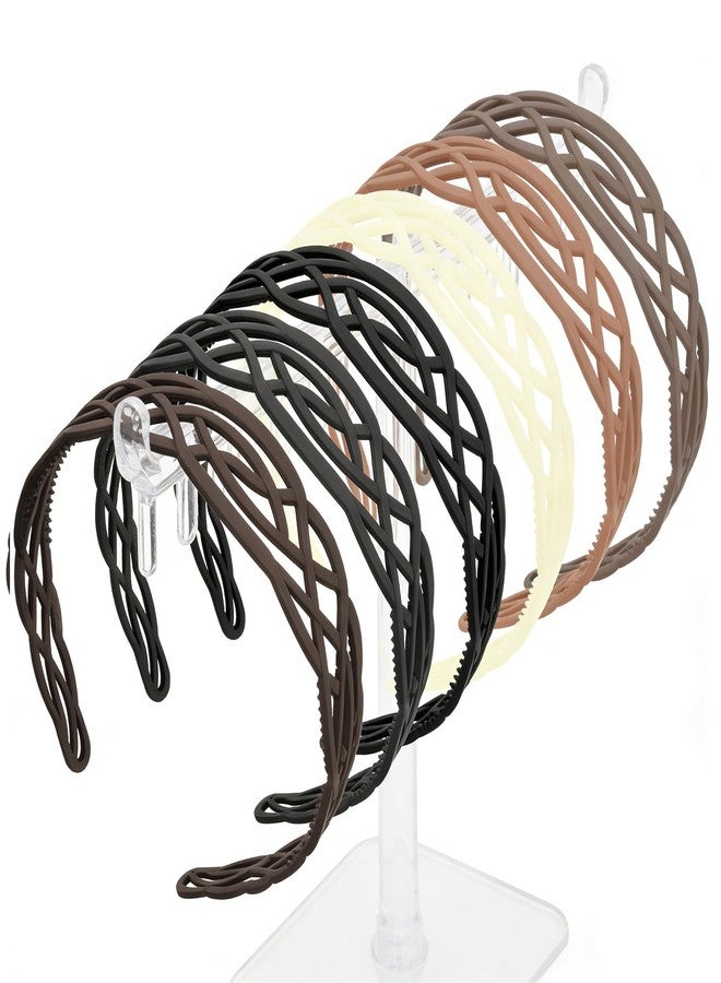 Xosjska 6 Pack Springtime Design Plastic Headbands for Women, Non Slip Neutral Womens Headbands Neutral Color Gradient Hairband Width Hair Bands with Teeth Hard Hair Hoops for Girls and Women, 30mm Wide Band - Image 1
