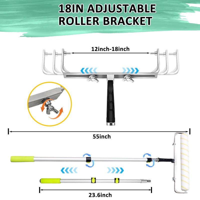 Enkreefi 18 inch Paint Roller Kit, Large Paint Roller Tray with Liner, 18 inch Rollers for Painting, Rollers and Frame, 4 FT Extension Pole, Suitable for DIY Interior Walls, Rooms - Image 2
