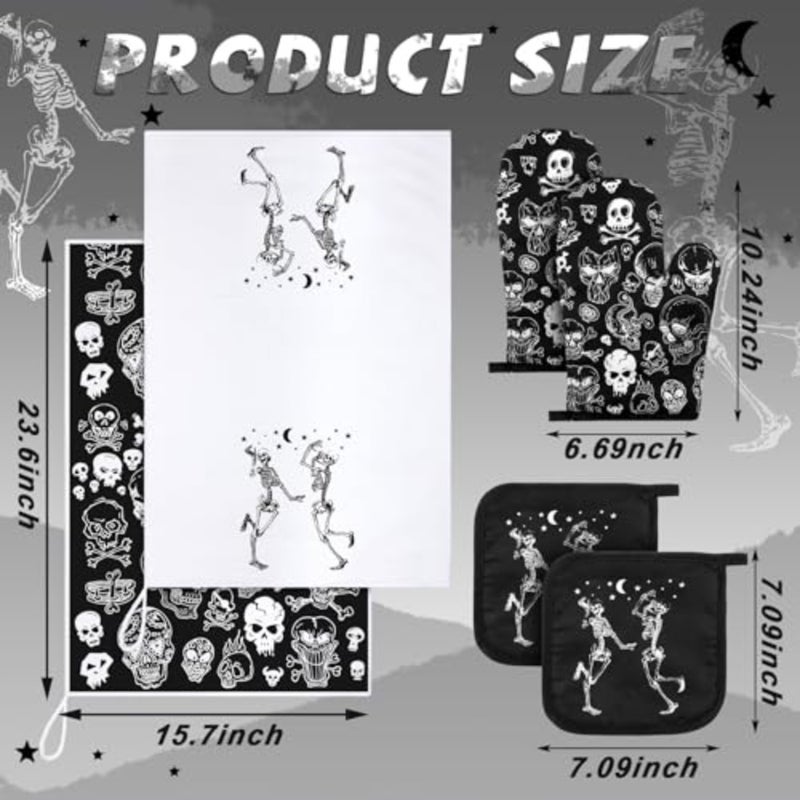 6 Pcs Kitchen Decor Set Kitchen Towels Gothic Oven Mitts and Pot Holders Hand Dish Towels Horror Oven Mitts for Home Decoration Party Gifts - Image 3