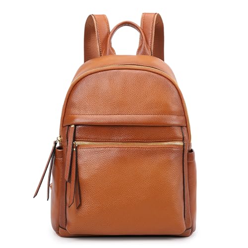 Kattee Genuine Leather Backpack Purse for Women Multi-functional Elegant Daypack Soft Leather Shoulder Bag Shopping Trip, Medium, Brown - Image 1