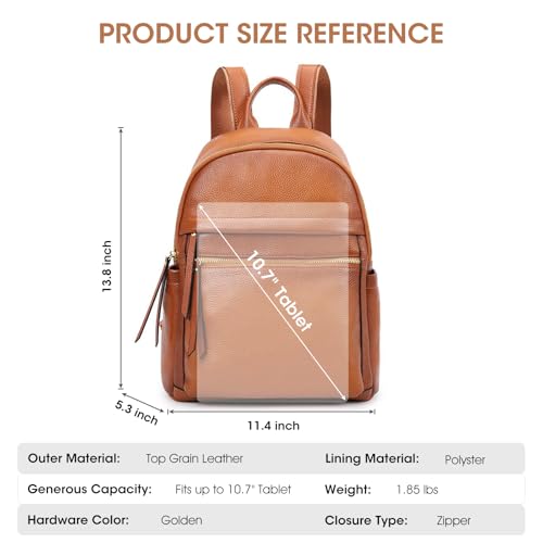 Kattee Genuine Leather Backpack Purse for Women Multi-functional Elegant Daypack Soft Leather Shoulder Bag Shopping Trip, Medium, Brown - Image 3