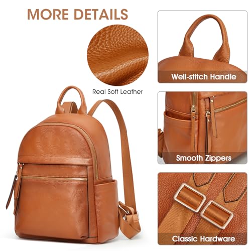 Kattee Genuine Leather Backpack Purse for Women Multi-functional Elegant Daypack Soft Leather Shoulder Bag Shopping Trip, Medium, Brown - Image 5