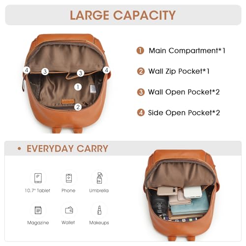 Kattee Genuine Leather Backpack Purse for Women Multi-functional Elegant Daypack Soft Leather Shoulder Bag Shopping Trip, Medium, Brown - Image 4