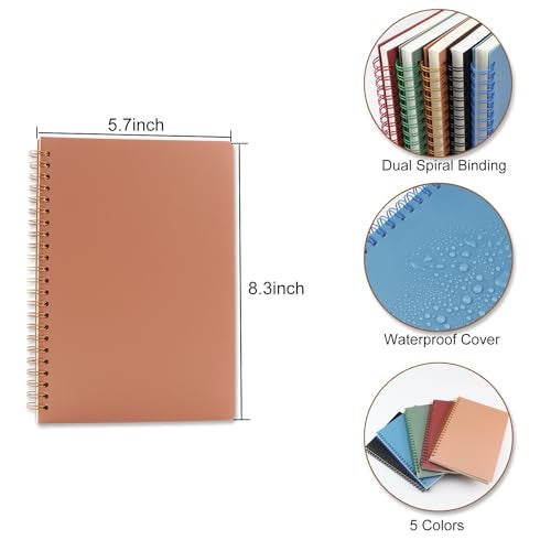 Aacehlh 5 Pack Spiral Notebooks 8.3" x 5.7", 80 Sheets College Ruled Notebook with Plastic Waterproof Cover, A5 Lined Journal for Office, School,Home - Image 2
