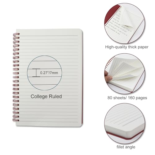 Aacehlh 5 Pack Spiral Notebooks 8.3" x 5.7", 80 Sheets College Ruled Notebook with Plastic Waterproof Cover, A5 Lined Journal for Office, School,Home - Image 3