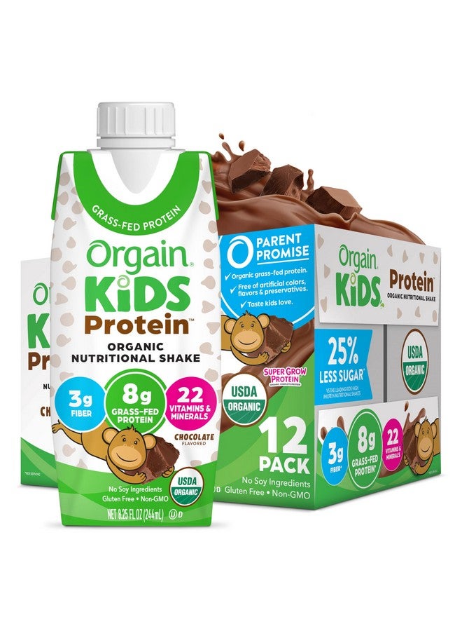 Orgain Organic Kids Nutritional Protein Shake, Chocolate, Healthy Kids Snacks, 8g Dairy Protein, 3g Fiber, 22 Vitamins & Minerals, No Soy Ingredients, Gluten Free, Non-GMO, 8.25 Fl Oz (Pack of 12)