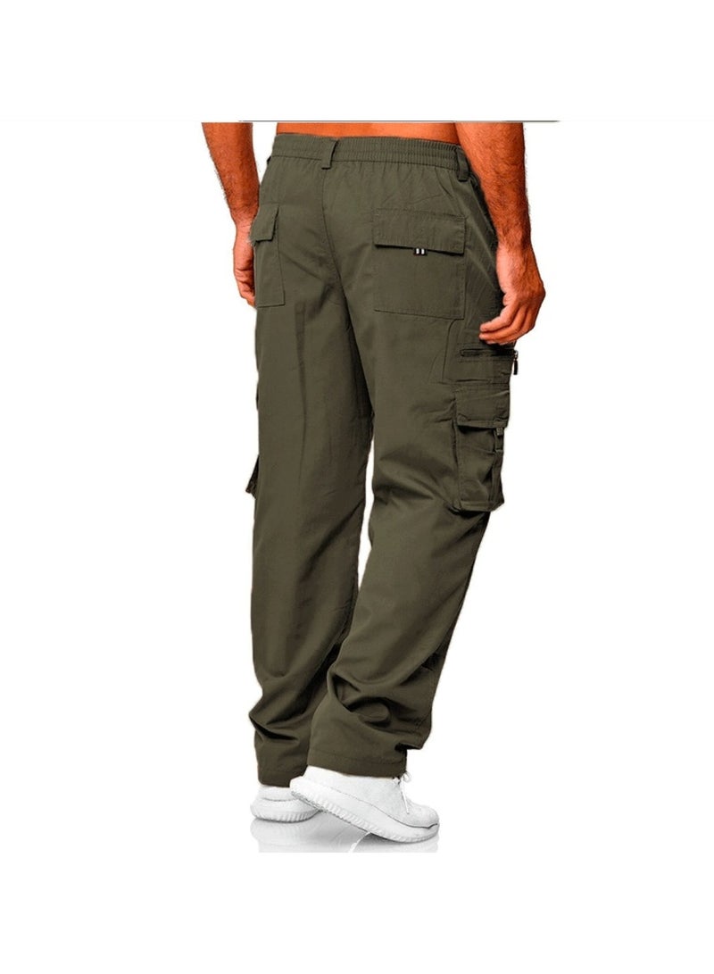 Huitich Men’s Casual Multi-Pocket Workwear Trousers ArmyGreen, Size L - Image 3