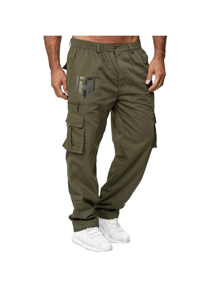 Huitich Men’s Casual Multi-Pocket Workwear Trousers ArmyGreen, Size L - Image 1