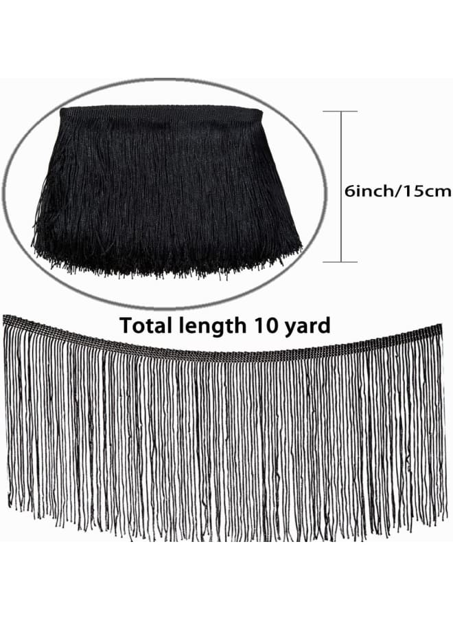 Black Fringe Trim Tassel Sewing Trim 6Inch Width 10 Yards Long for Clothes Accessories Latin Wedding Dress DIY Lamp Shade Decoration (Black) - Image 2