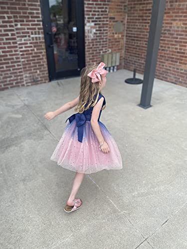 Glamulice Flower Girls Bridesmaid Dresses for Wedding Party Navy Blue Princess Sparkle Ombre Tulle Tutu Dress Blush Pink Junior Girl Holiday Formal Ball Gown Birthday Pageant Photo Shoot Maxi Gown 7 8 - Image 5