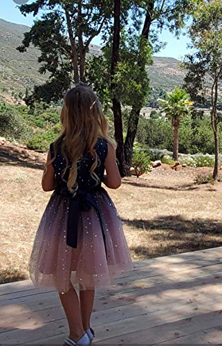 Glamulice Flower Girls Bridesmaid Dresses for Wedding Party Navy Blue Princess Sparkle Ombre Tulle Tutu Dress Blush Pink Junior Girl Holiday Formal Ball Gown Birthday Pageant Photo Shoot Maxi Gown 7 8 - Image 3