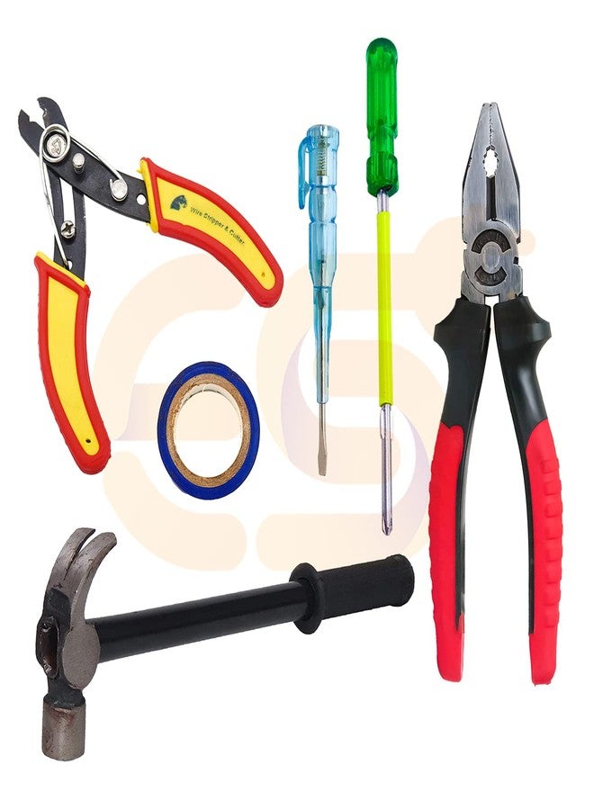 Electronicspices Electronic Spices Set of 6 Wire Cutter, Plier, 2in1 Screwdriver, Line Tester, Electrical Tape, Hammer Hand Tool Kit (Set of 6) - Image 1
