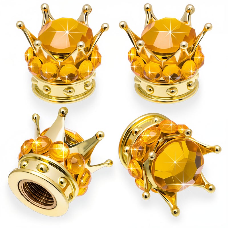 MEAJOO 4PCS Crown Bling Tire Stem Valve Caps Crystal Diamond Car Wheel Tire Valve Caps Universal Copper Core Stem Covers for Cars SUV Trucks Bikes Motorcycles Bicycles Gold - Image 3