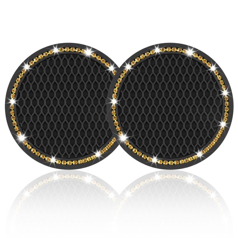 JUSTTOP 2 Pack Universal Auto Anti Slip Cup Holder Insert Coaster, Car Cup Holder Coaster, Bling Crystal Rhinestone Car Interior Accessories, Black - Yellow - Image 1